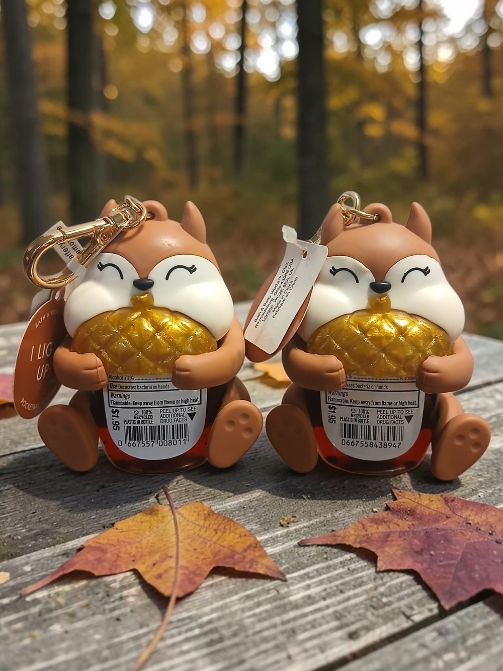 Squirel-Shaped Hand Sanitizer Holder Keychain with Gold Nut - Brown